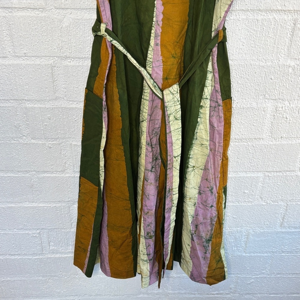 Osei-Duro Ghana Cotton Green and Purple Striped Midi Dress sz XS - Picture 8 of 9